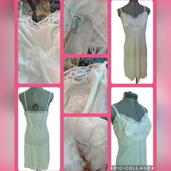 vintage women's 60s white nylon gown slip with lace details - Picture 2 of 8